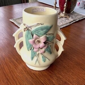 McCoy Blossom Time Vase circa 1940's Vtg. 7" (H) x 6 1/2" (L) x 5" (W)
